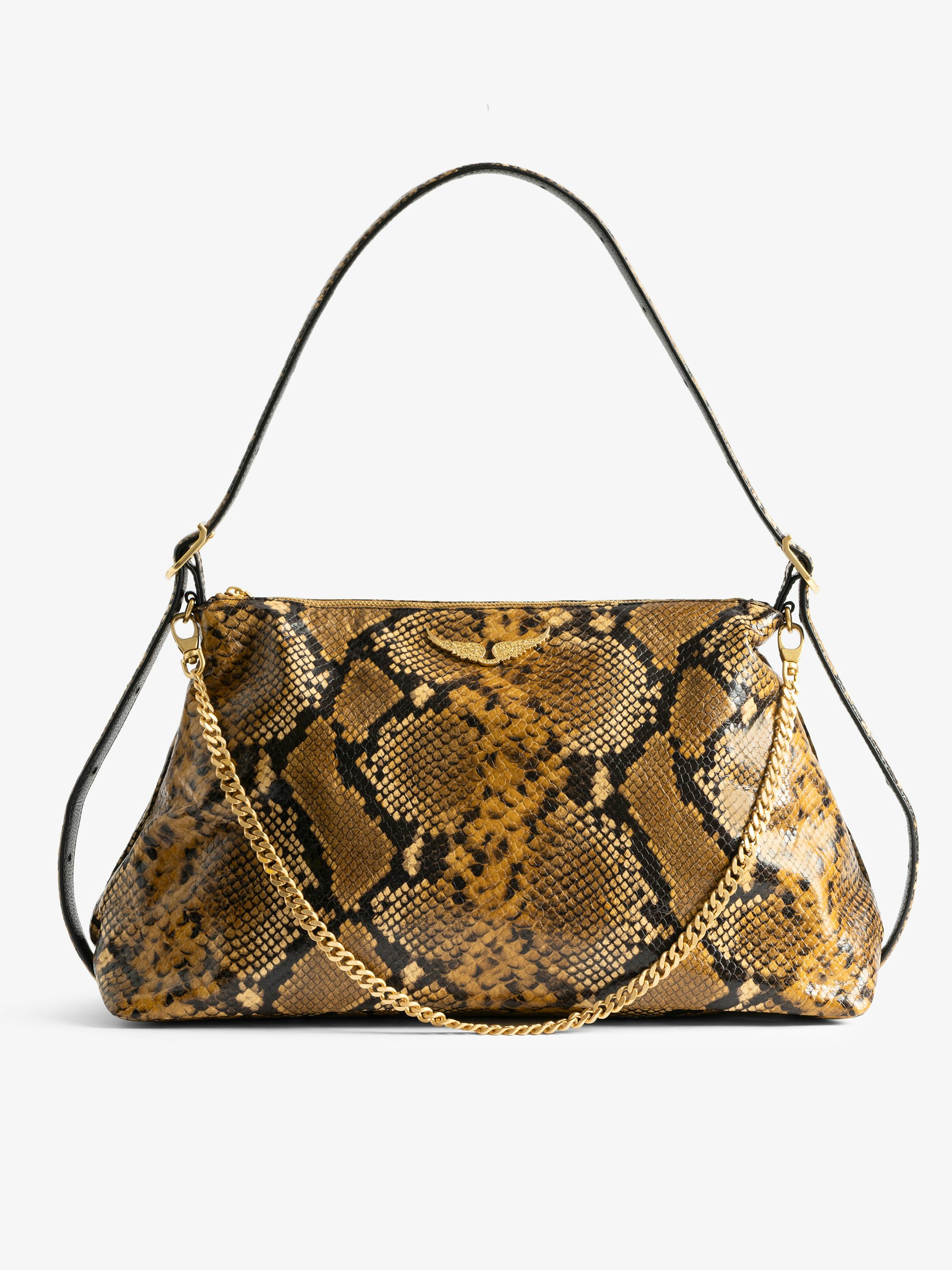 Jim Wild Bag - Soft python-effect leather bag adorned with a chain and rhinestone wing.